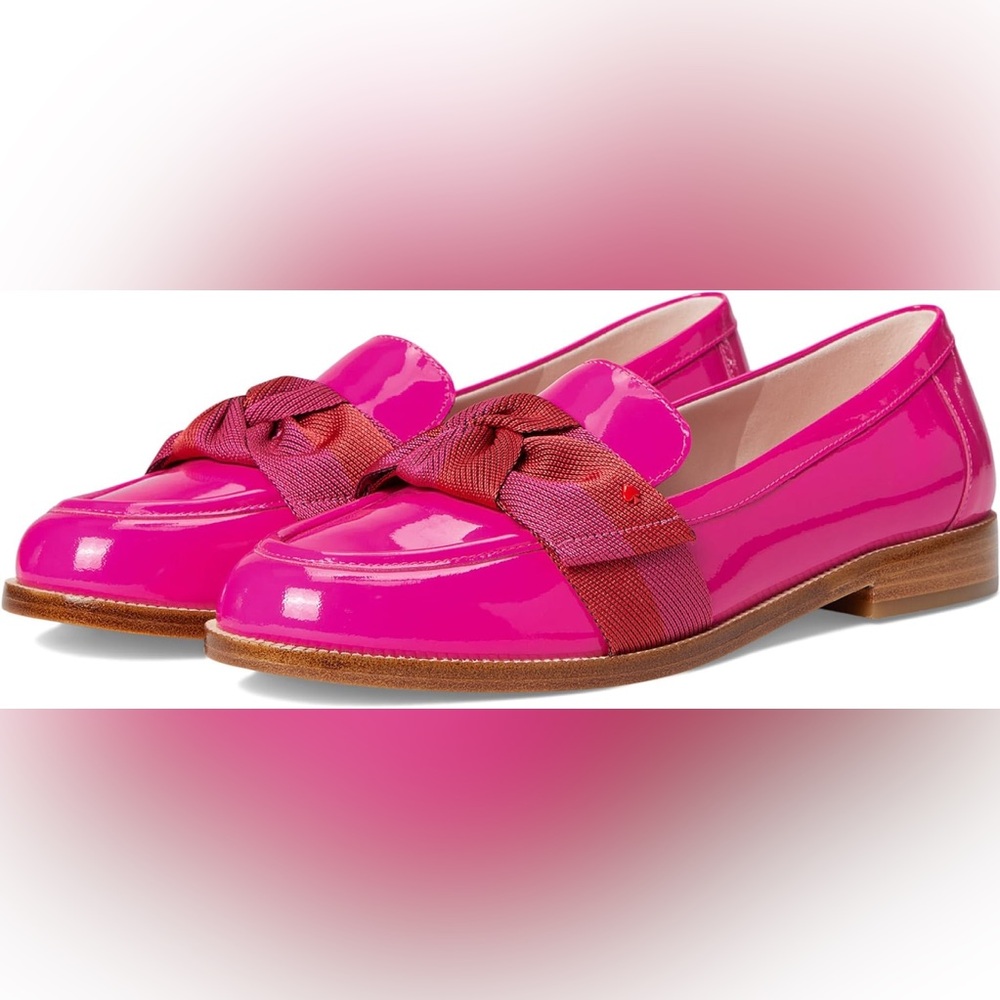 Kate Spade Vibrant Pink Lona Loafers with Red Bow 9